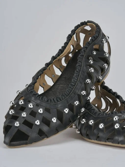 Ballerina tacco 2 cm nero pelle