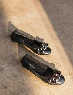 Ballerina tacco 1 cm nero pelle