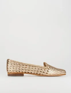 Ballerina tacco 1 cm oro pelle