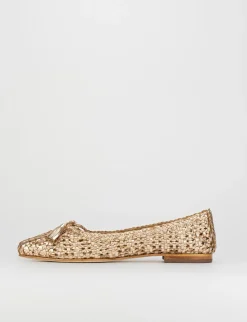 Ballerina tacco 1 cm oro pelle