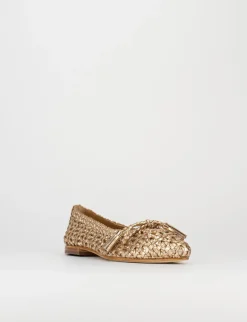 Ballerina tacco 1 cm oro pelle