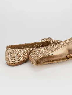 Ballerina tacco 1 cm oro pelle