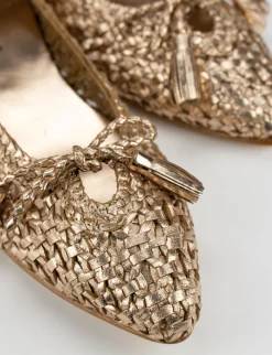 Ballerina tacco 1 cm oro pelle