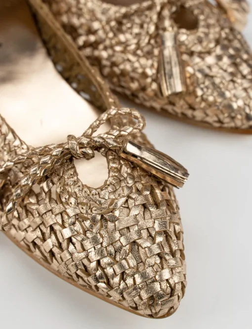 Ballerina tacco 1 cm oro pelle
