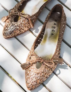 Ballerina tacco 1 cm oro pelle