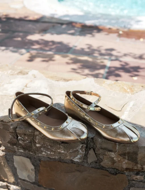 Ballerina tacco 1 cm oro pelle