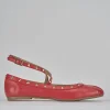 Ballerina tacco 1 cm rosso pelle