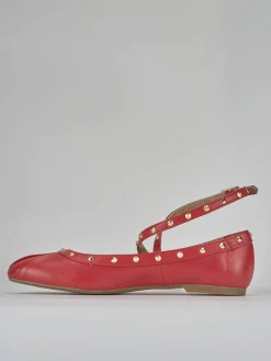 Ballerina tacco 1 cm rosso pelle