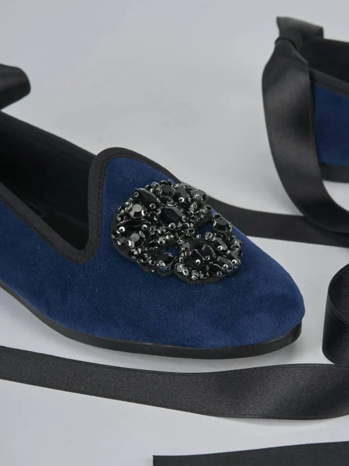 Ballerine tacco 1cm velluto blu