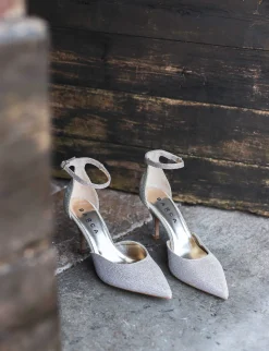 Bebè tacco 7 cm argento glitter