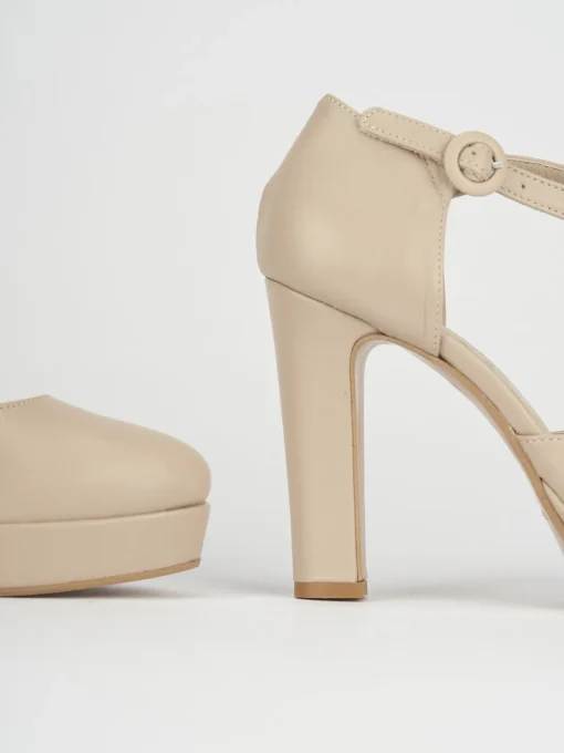 Bebè tacco 9cm beige pelle