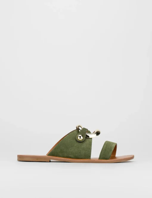 Ciabatta da passeggio tacco 1 cm verde camoscio
