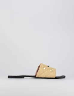 Ciabatta da passeggio tacco 1 cm beige pelle