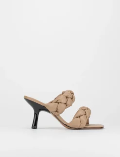 Ciabatta da passeggio tacco 5 cm beige pelle
