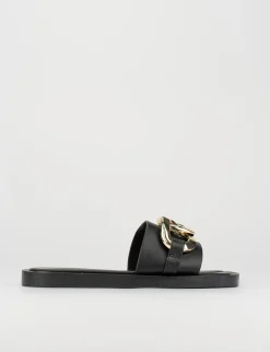 Ciabatta da passeggio tacco 1 cm nero pelle