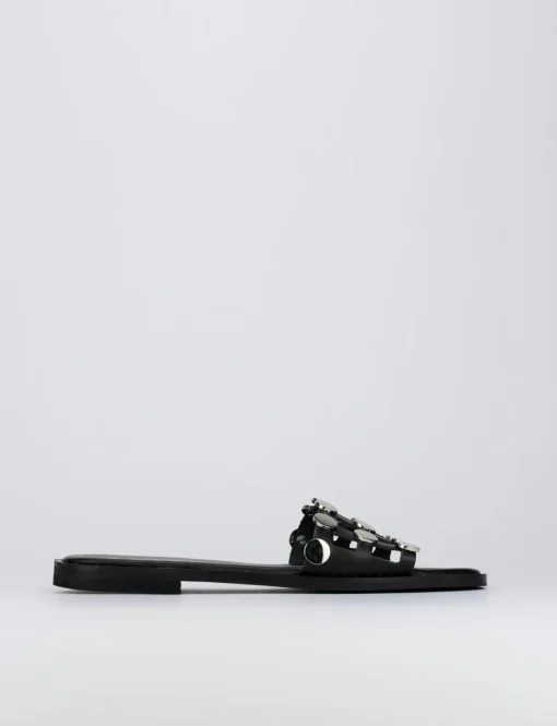 Ciabatta da passeggio tacco 1 cm nero pelle