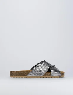 Ciabatta da passeggio tacco 1 cm argento pelle