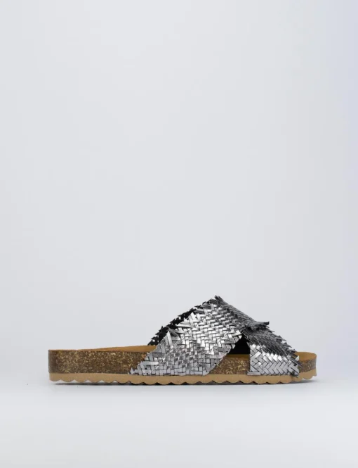 Ciabatta da passeggio tacco 1 cm argento pelle