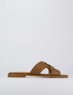 Ciabatta da passeggio tacco 1 cm marrone pelle