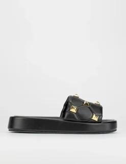 Ciabatta da passeggio tacco 1 cm nero pelle