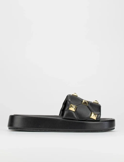 Ciabatta da passeggio tacco 1 cm nero pelle
