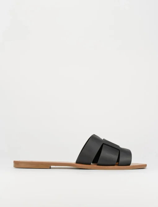 Ciabatta da passeggio tacco 1 cm nero pelle