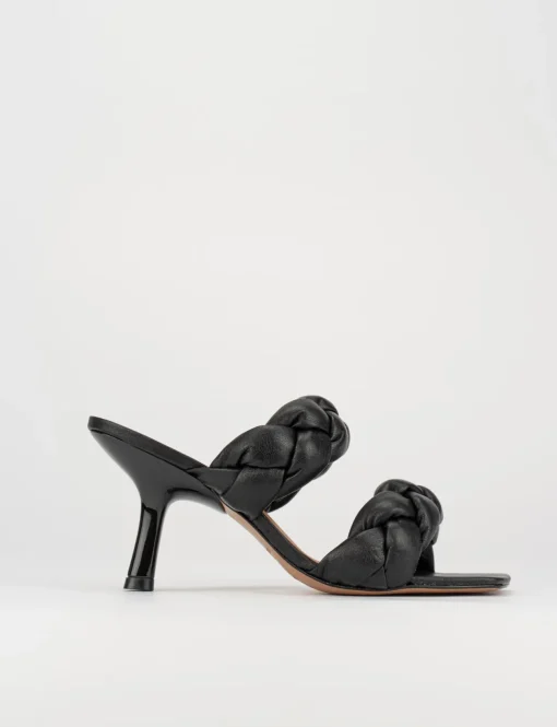 Ciabatta da passeggio tacco 5 cm nero pelle