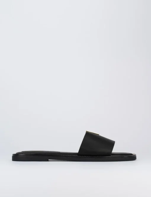 Ciabatta da passeggio tacco1 cm nero pelle