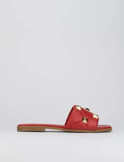 Ciabatta da passeggio tacco 1 cm rosso pelle