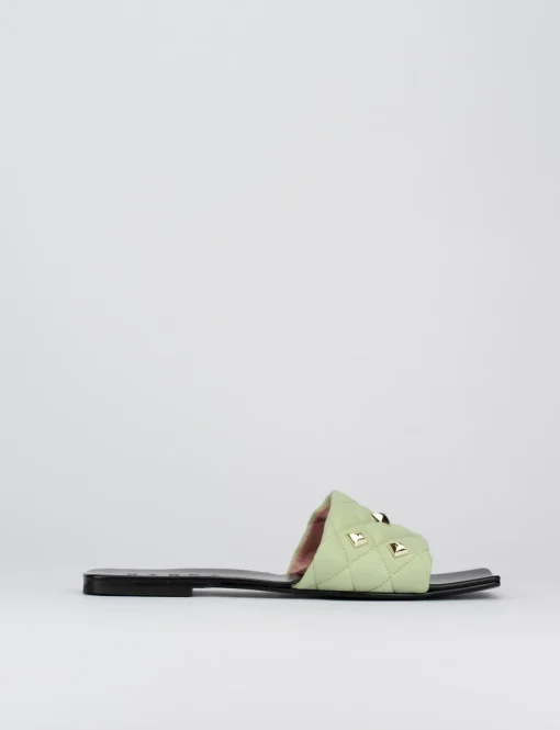 Ciabatta da passeggio tacco 1 cm verde pelle