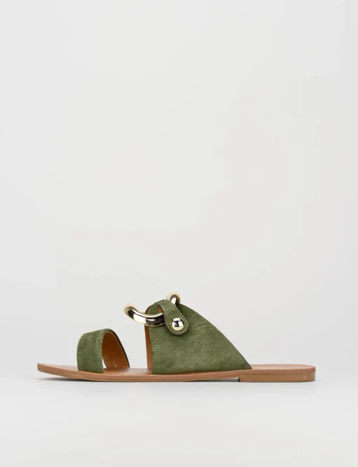 Ciabatta da passeggio tacco 1 cm verde camoscio