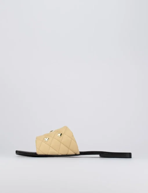 Ciabatta da passeggio tacco 1 cm beige pelle