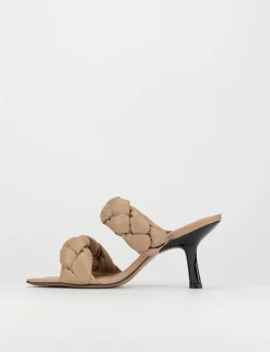 Ciabatta da passeggio tacco 5 cm beige pelle