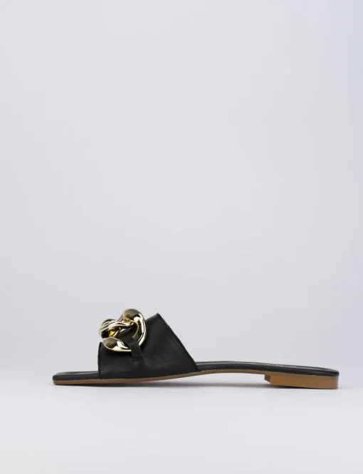 Ciabatta da passeggio tacco 1 cm nero pelle