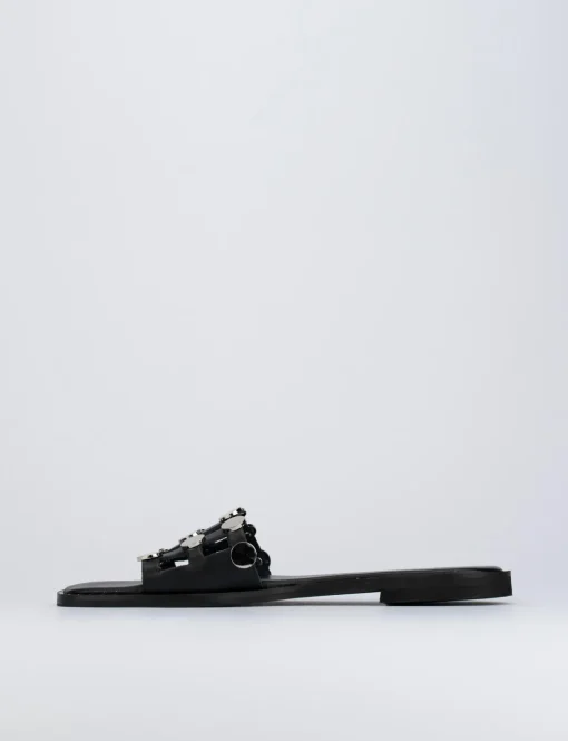 Ciabatta da passeggio tacco 1 cm nero pelle