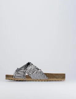 Ciabatta da passeggio tacco 1 cm argento pelle