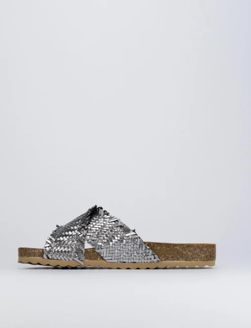 Ciabatta da passeggio tacco 1 cm argento pelle