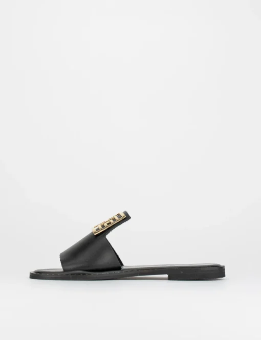 Ciabatta da passeggio tacco 1 cm nero pelle