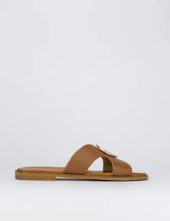 Ciabatta da passeggio tacco 1 cm marrone pelle