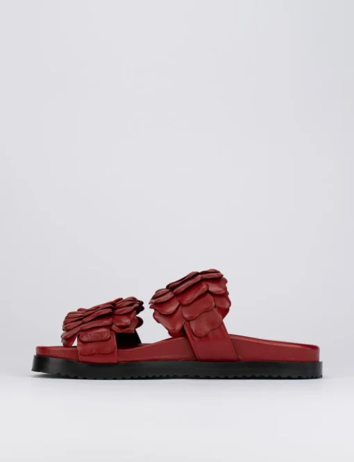 Ciabatta da passeggio tacco 1 cm rosso pelle