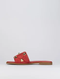 Ciabatta da passeggio tacco 1 cm rosso pelle