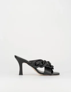 Ciabatta da passeggio tacco 8.5 cm nero pelle