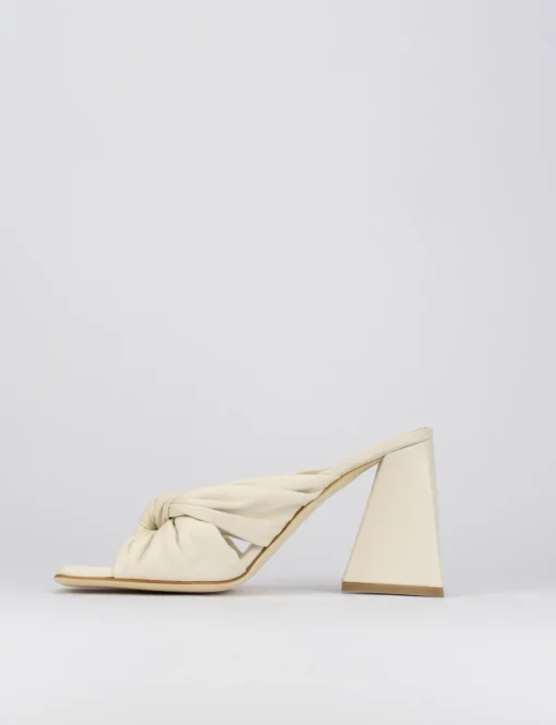 Ciabatta da passeggio tacco 8 cm bianco pelle