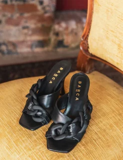 Ciabatta da passeggio tacco 8.5 cm nero pelle