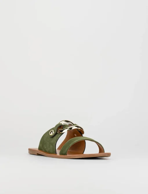 Ciabatta da passeggio tacco 1 cm verde camoscio