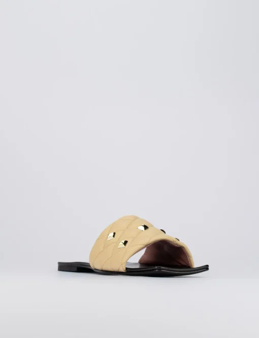 Ciabatta da passeggio tacco 1 cm beige pelle