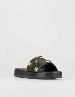 Ciabatta da passeggio tacco 1 cm nero pelle