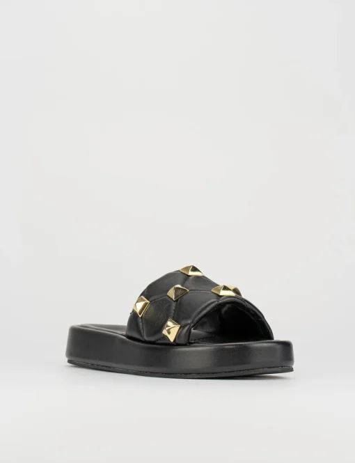 Ciabatta da passeggio tacco 1 cm nero pelle