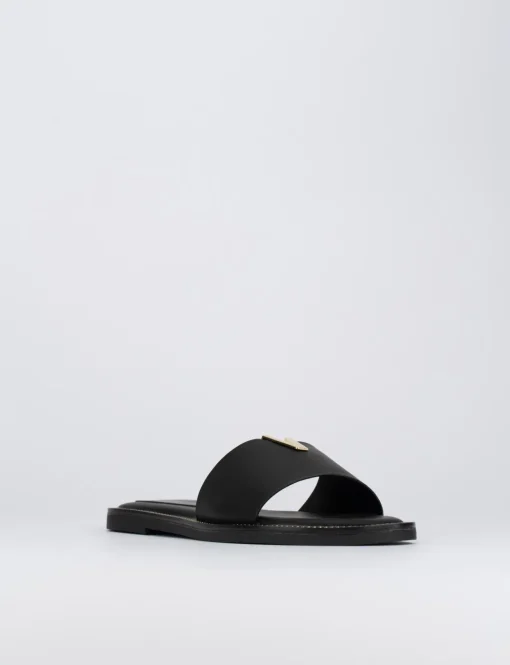Ciabatta da passeggio tacco1 cm nero pelle