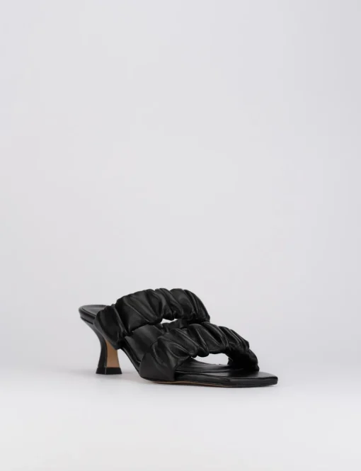 Ciabatta da passeggio tacco 5 cm nero pelle